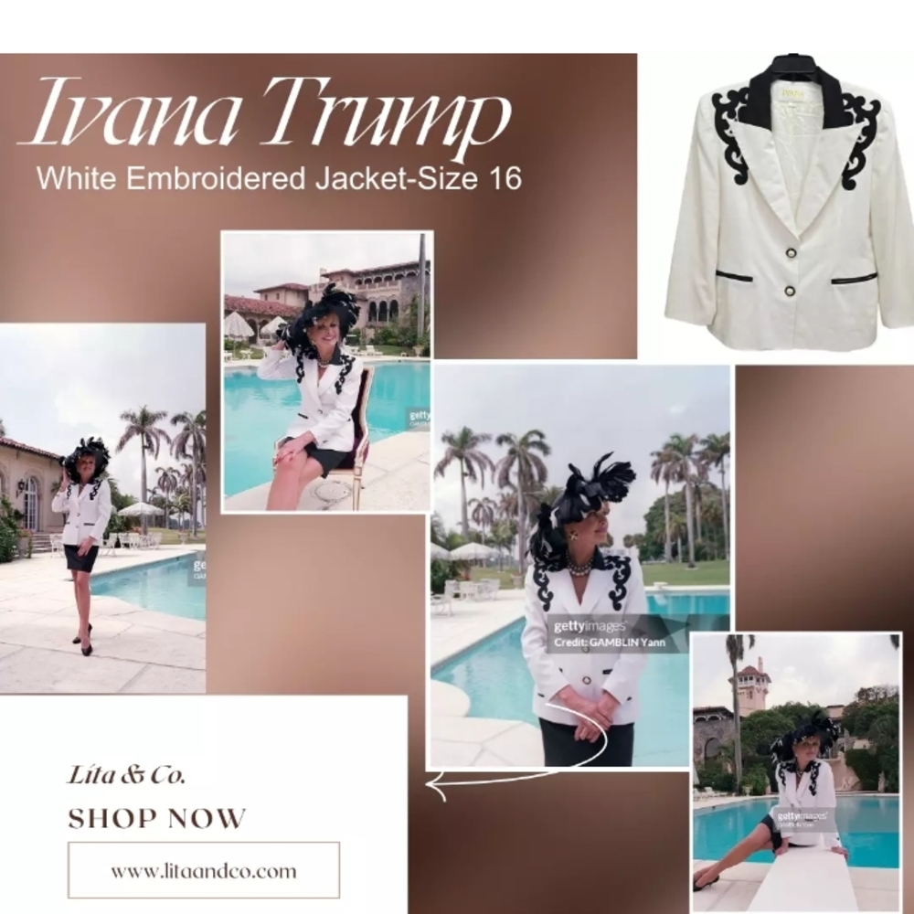 Ivana Trump White Embroidered Jacket. Size 16